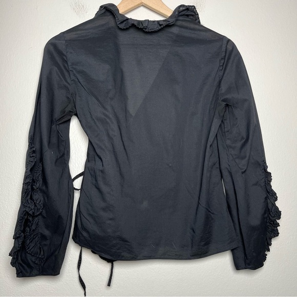 Rebecca Taylor Women Top XS Black Ruffle Trim Wrap Long Sleeve Date Night‎ - Picture 7 of 8